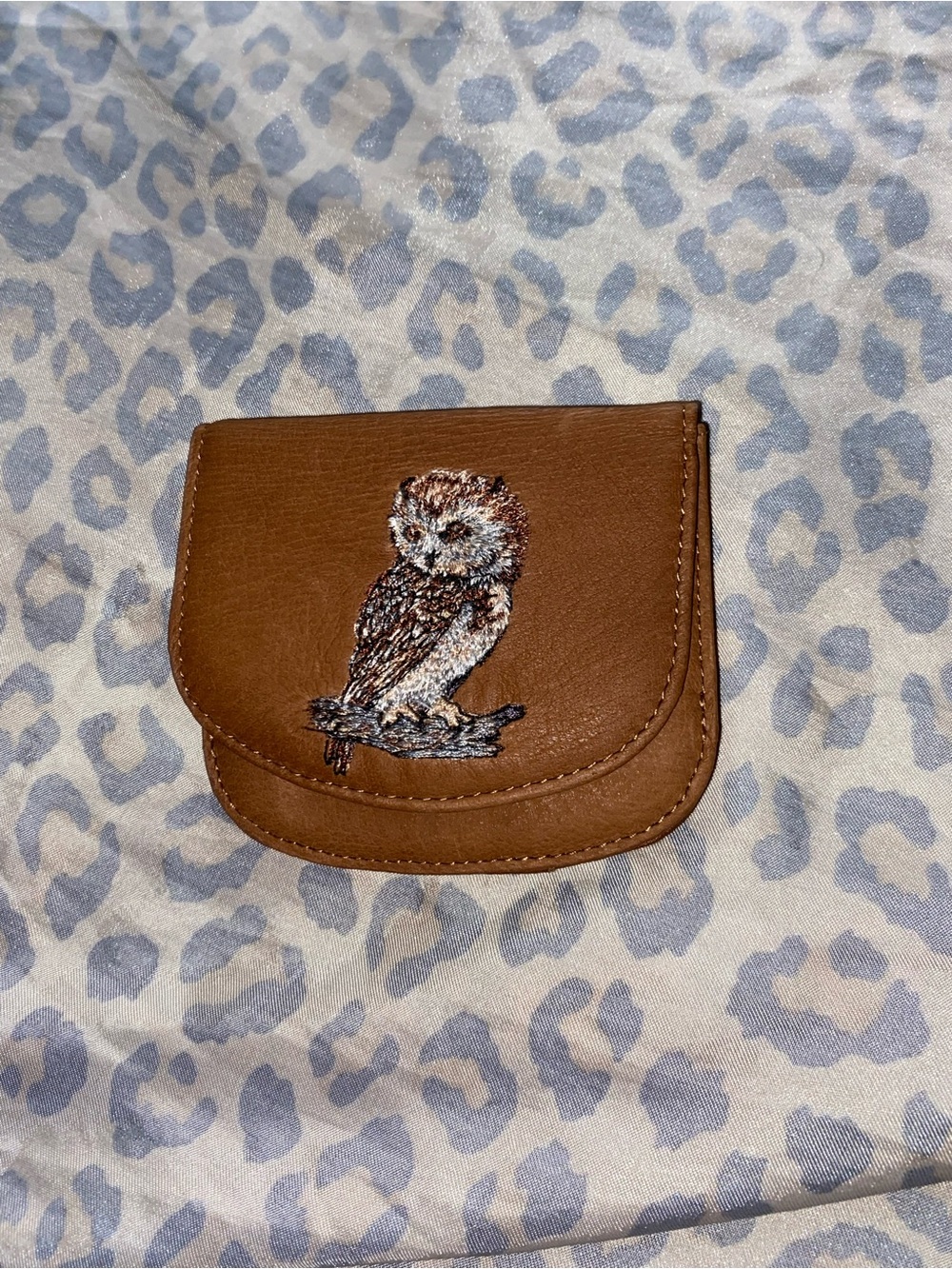 Brown owl faux leather card purse